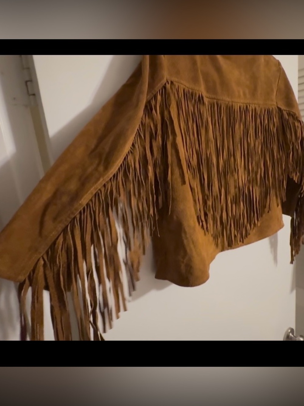 Suede tan jacket, with tassels on sleeves/back, fits sm/med, used - Picture 7 of 7
